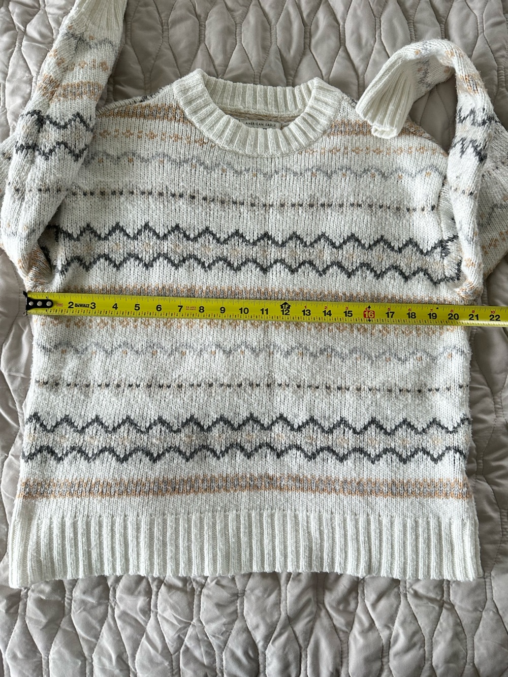 AE Cottagecore Fair Isle Pattern Knit Pullover Sweater Cream Tan Boho Oversized - Picture 7 of 8
